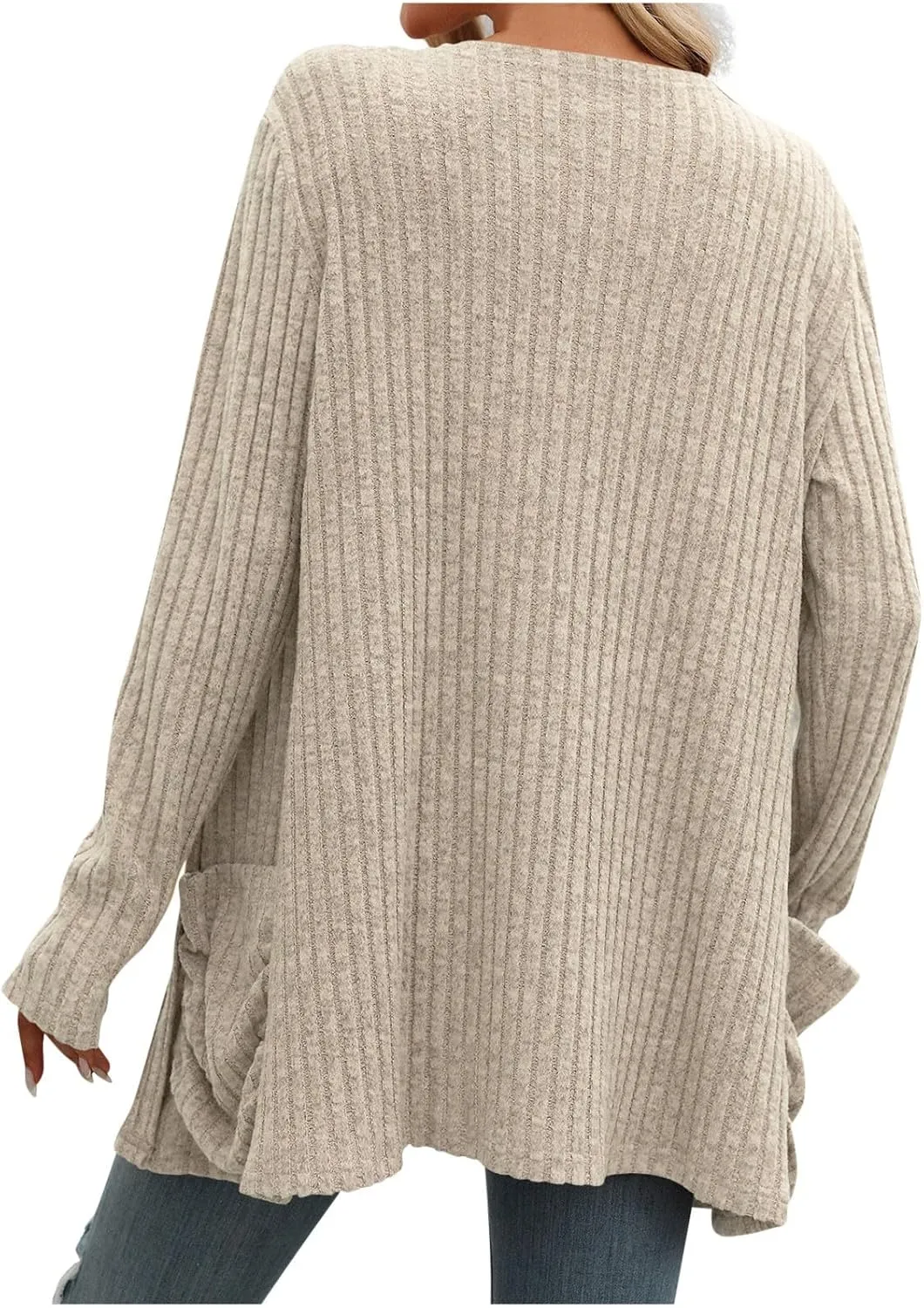 Womens Fall Open Front Cardigan Lightweight Soft Ribbed Knit Cardigan Sweaters Long Sleeve Coat Outwear with Pockets