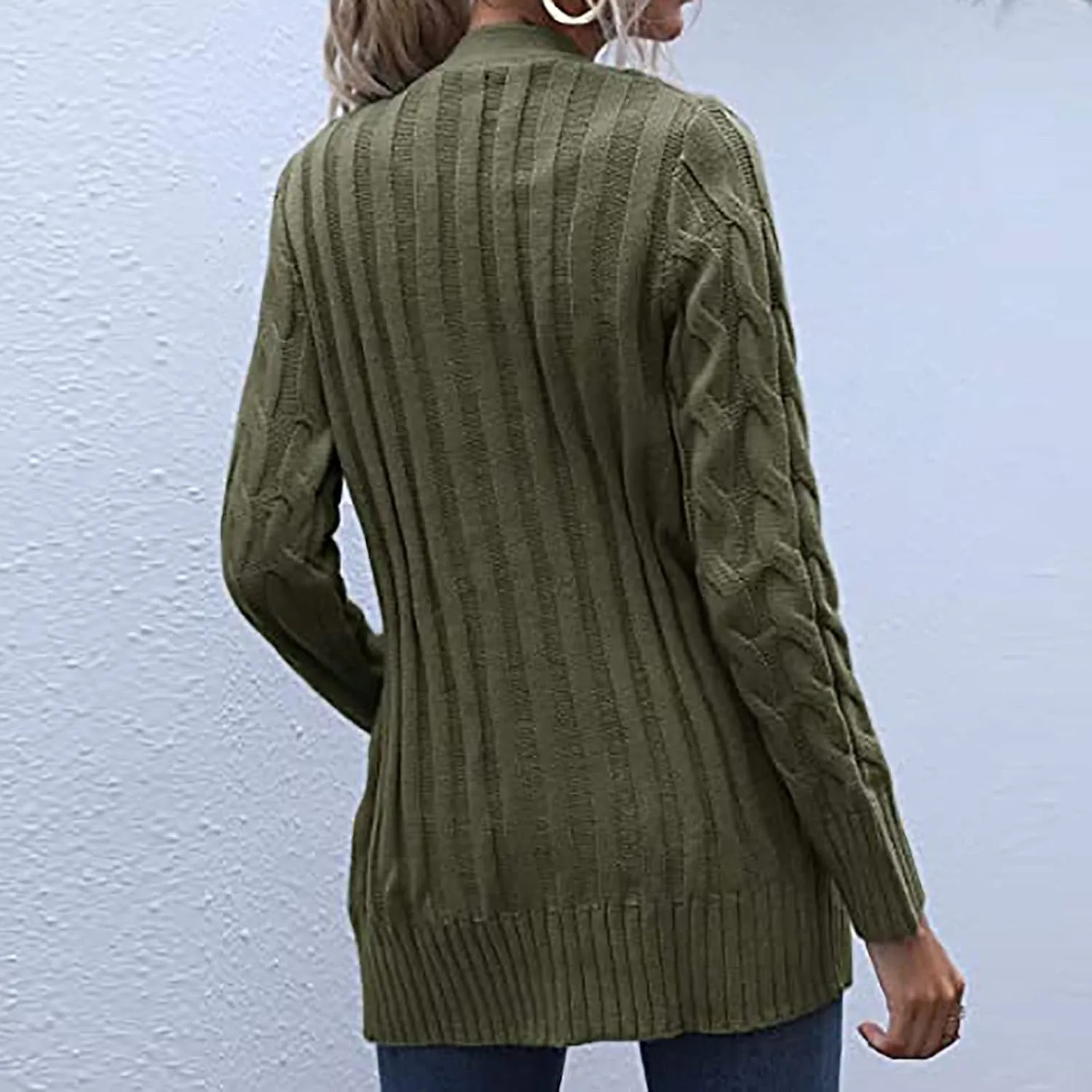 Womens Fall Sweater Open Front Cardigan Sweaters Button Long Sleeve Coats Outerwear Fashion Cable Knit Chunky Outwear