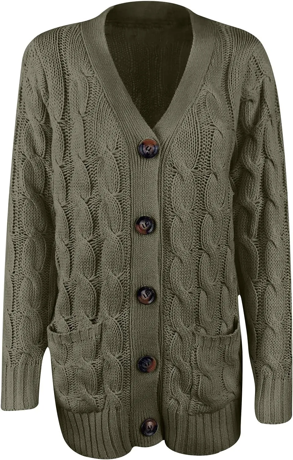 Womens Fall Sweater Open Front Cardigan Sweaters Button Long Sleeve Coats Outerwear Fashion Cable Knit Chunky Outwear