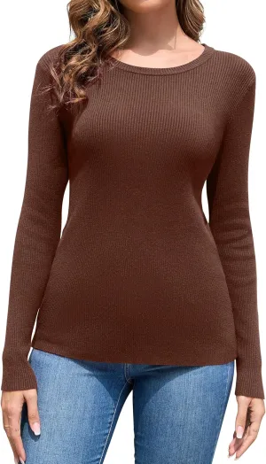 Women's Fall Sweaters Casual Long Sleeve Crew Neck Ribbed Knit Slim Fit Pullover Sweatshirts Tops