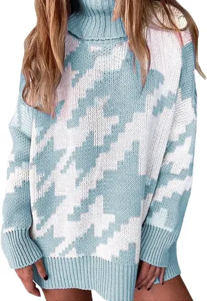 Women's Fall Sweaters Oversized Turtleneck Long Sleeve Tops Fashion Color Block Pullover Shirts Winter Knit Tops