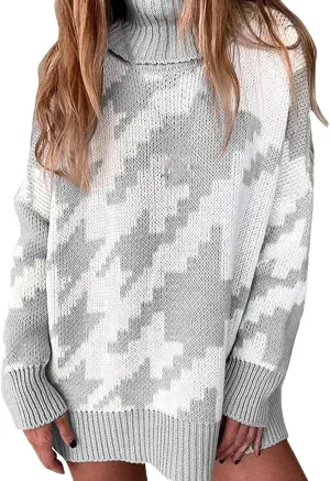 Women's Fall Sweaters Oversized Turtleneck Long Sleeve Tops Fashion Color Block Pullover Shirts Winter Knit Tops