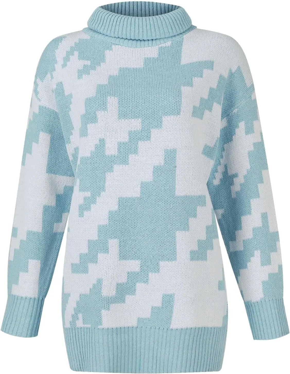 Women's Fall Sweaters Oversized Turtleneck Long Sleeve Tops Fashion Color Block Pullover Shirts Winter Knit Tops