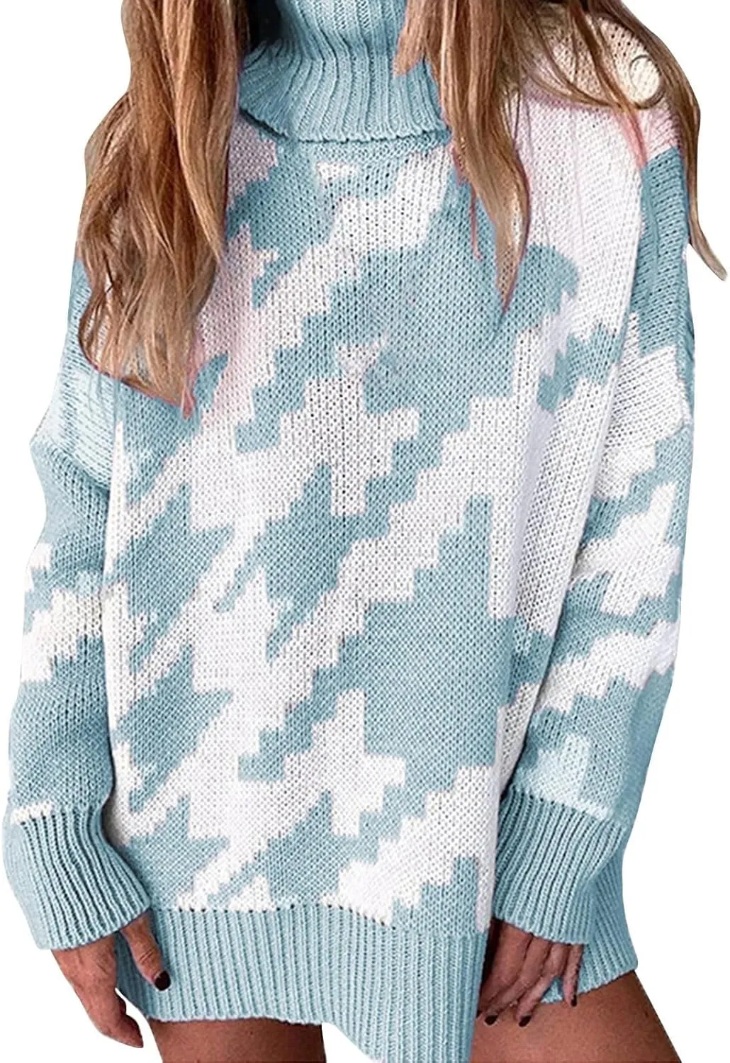 Women's Fall Sweaters Oversized Turtleneck Long Sleeve Tops Fashion Color Block Pullover Shirts Winter Knit Tops