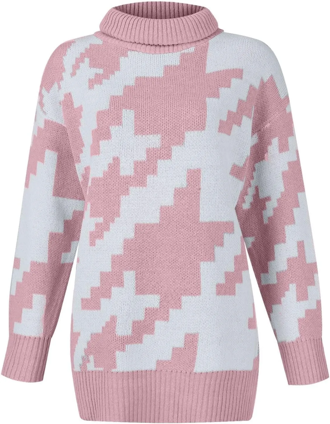 Women's Fall Sweaters Oversized Turtleneck Long Sleeve Tops Fashion Color Block Pullover Shirts Winter Knit Tops