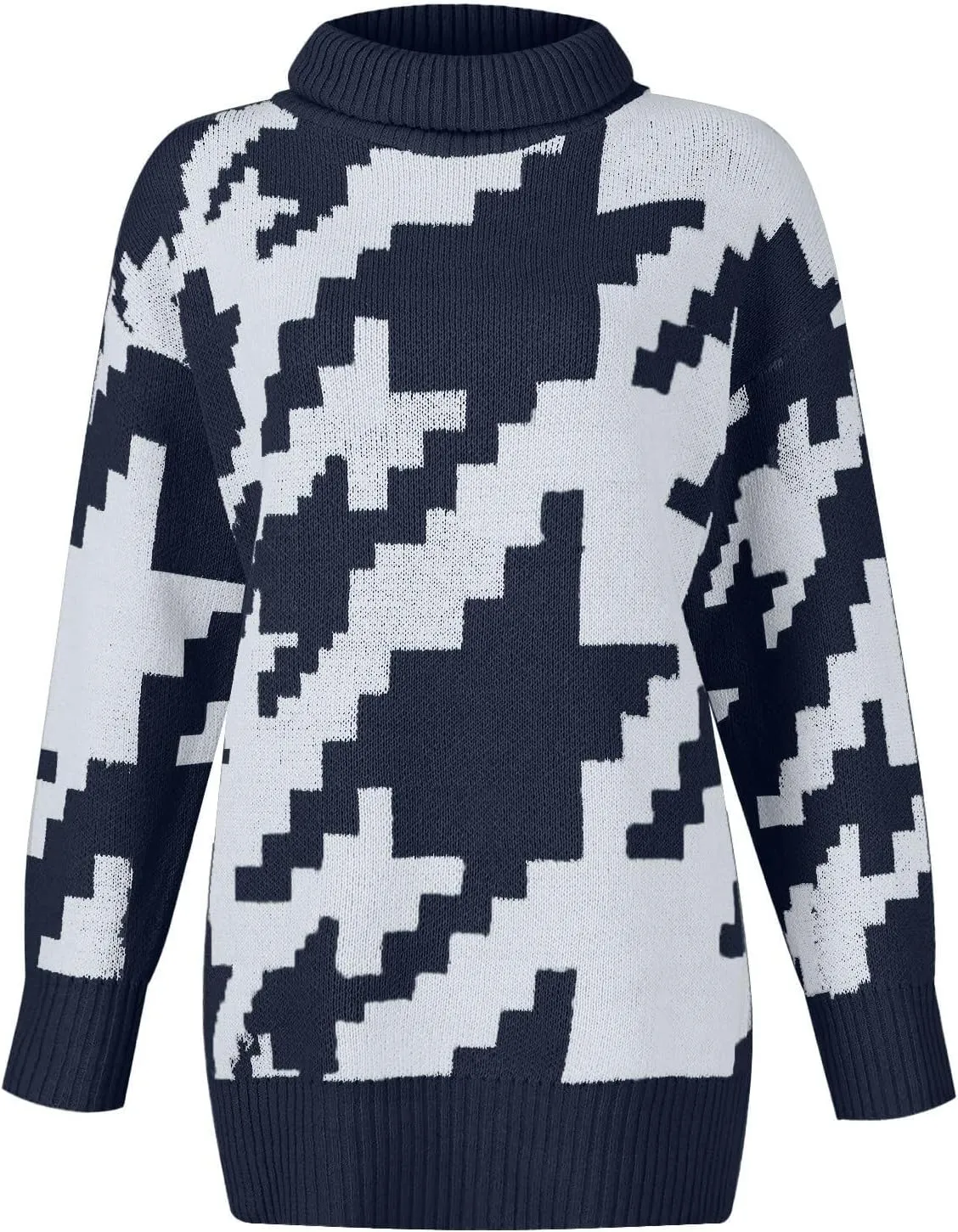 Women's Fall Sweaters Oversized Turtleneck Long Sleeve Tops Fashion Color Block Pullover Shirts Winter Knit Tops