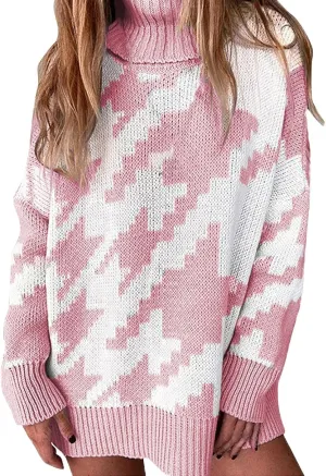 Women's Fall Sweaters Oversized Turtleneck Long Sleeve Tops Fashion Color Block Pullover Shirts Winter Knit Tops