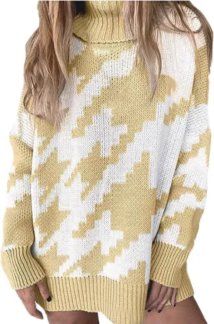 Women's Fall Sweaters Oversized Turtleneck Long Sleeve Tops Fashion Color Block Pullover Shirts Winter Knit Tops