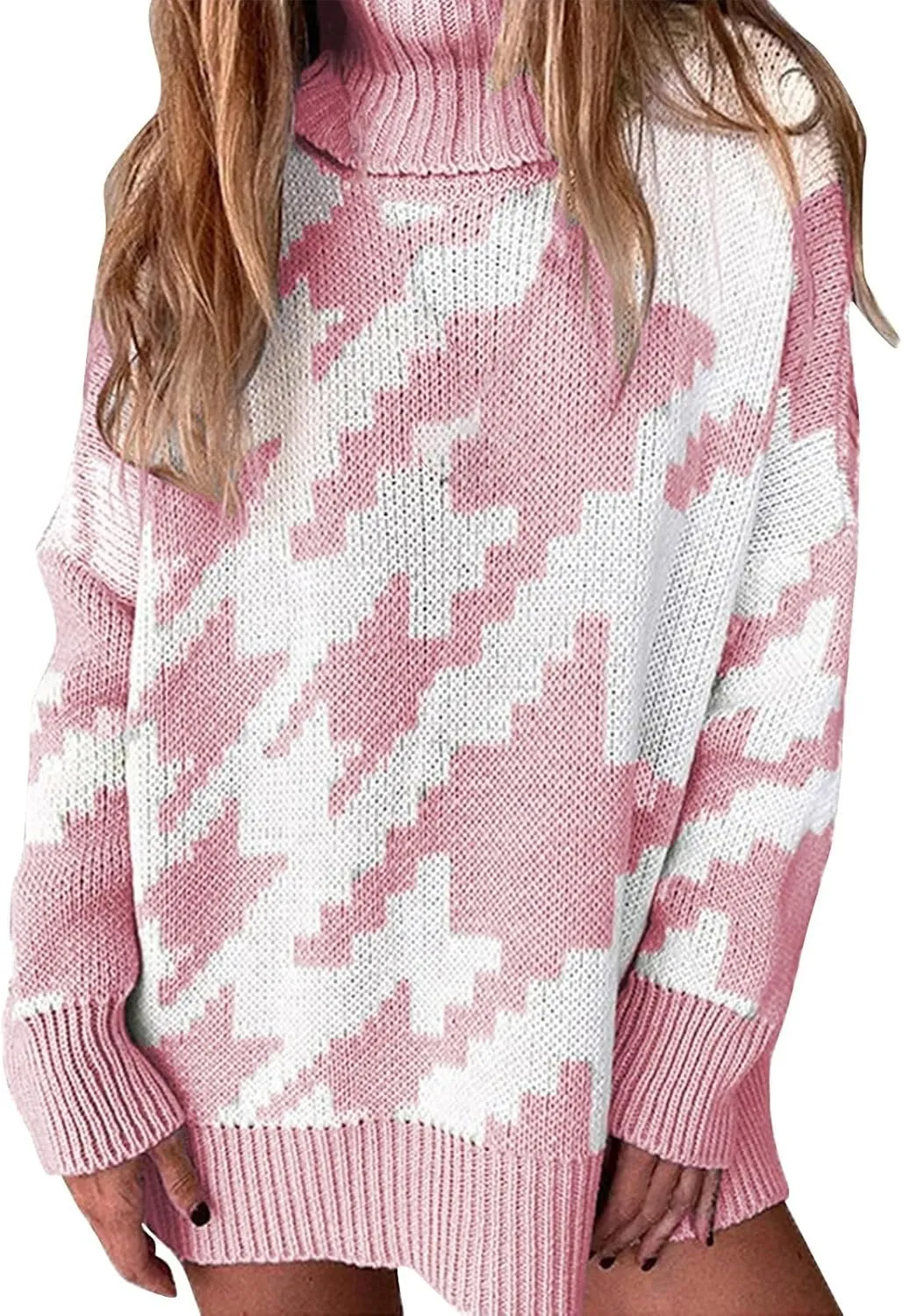 Women's Fall Sweaters Oversized Turtleneck Long Sleeve Tops Fashion Color Block Pullover Shirts Winter Knit Tops