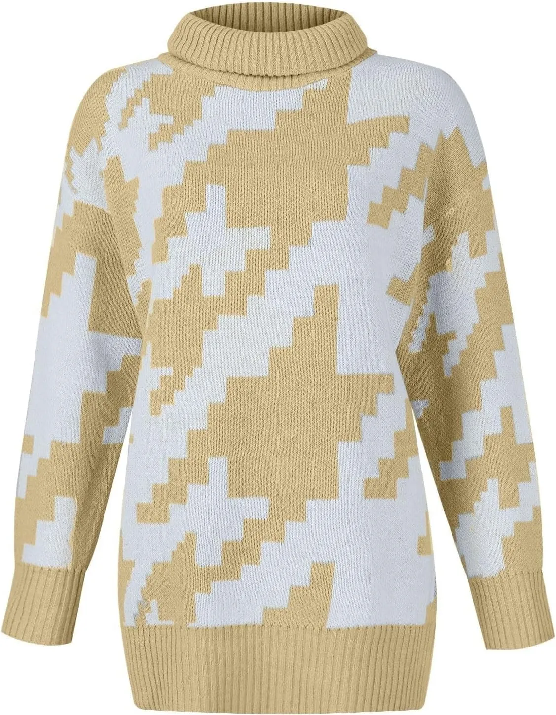 Women's Fall Sweaters Oversized Turtleneck Long Sleeve Tops Fashion Color Block Pullover Shirts Winter Knit Tops
