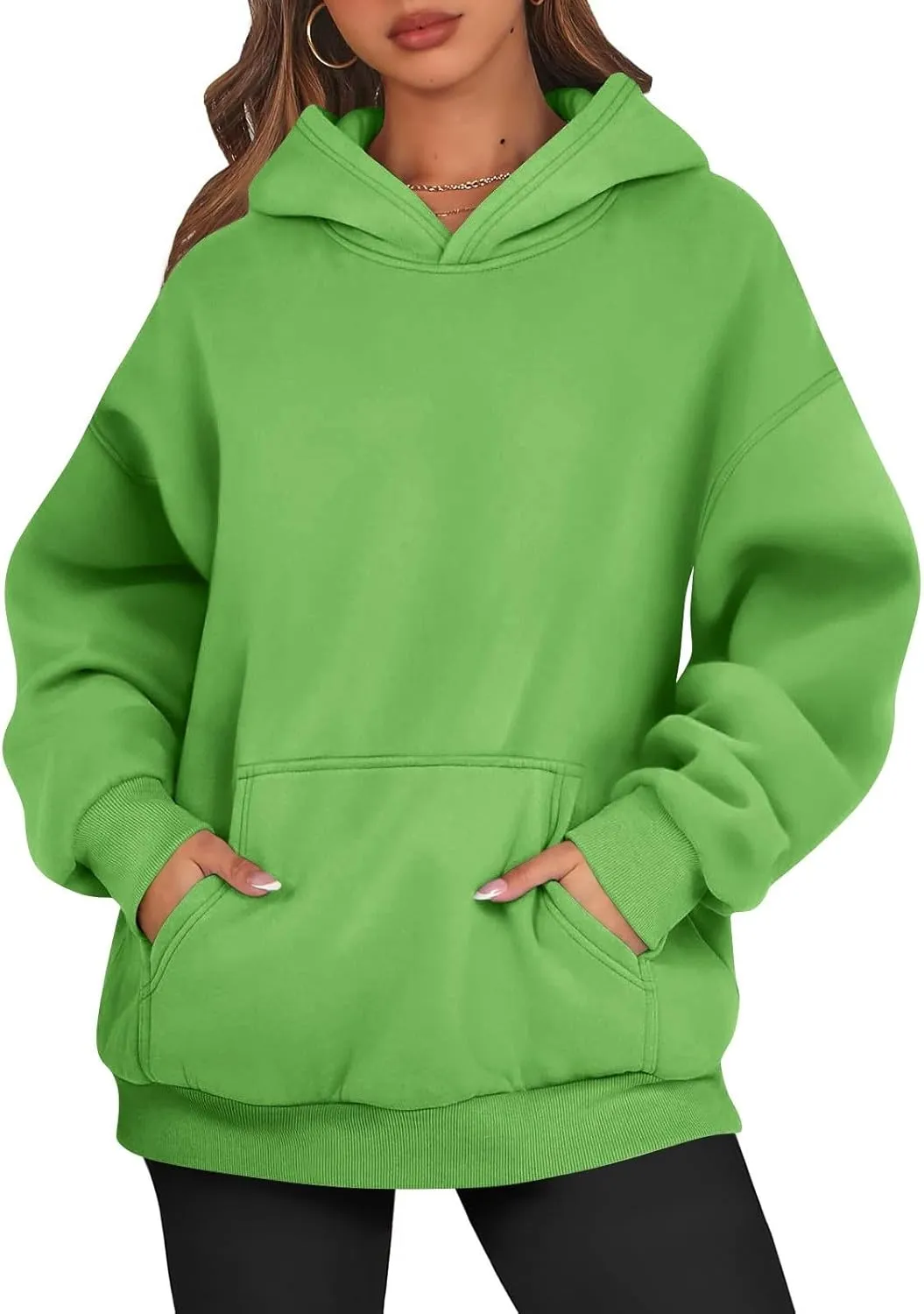 Women's Fall Winter Oversized Hooded Casual Trendy Long Sleeve Solid Loose Fleece Sweatshirt With Pockets, S-2XL