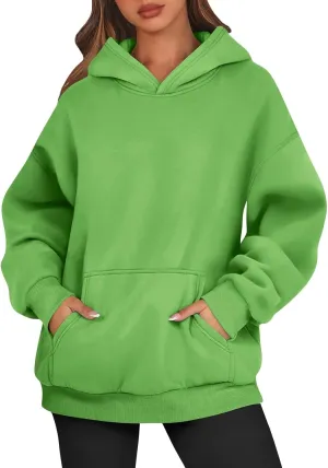 Women's Fall Winter Oversized Hooded Casual Trendy Long Sleeve Solid Loose Fleece Sweatshirt With Pockets, S-2XL