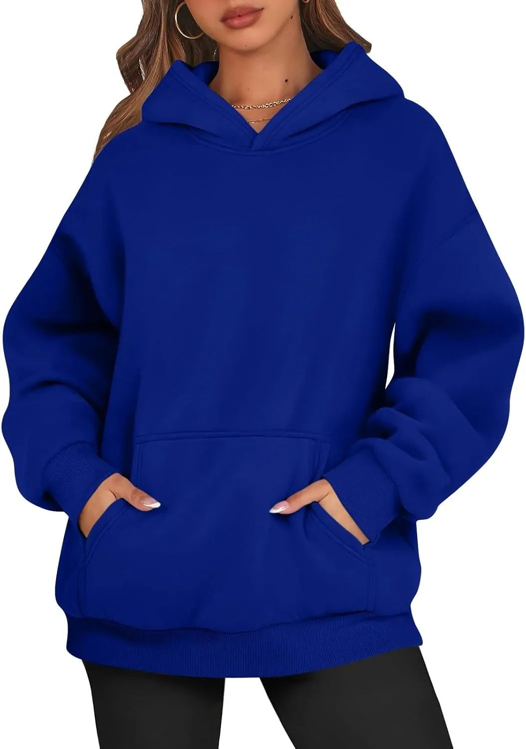 Women's Fall Winter Oversized Hooded Casual Trendy Long Sleeve Solid Loose Fleece Sweatshirt With Pockets, S-2XL