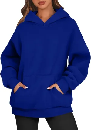 Women's Fall Winter Oversized Hooded Casual Trendy Long Sleeve Solid Loose Fleece Sweatshirt With Pockets, S-2XL