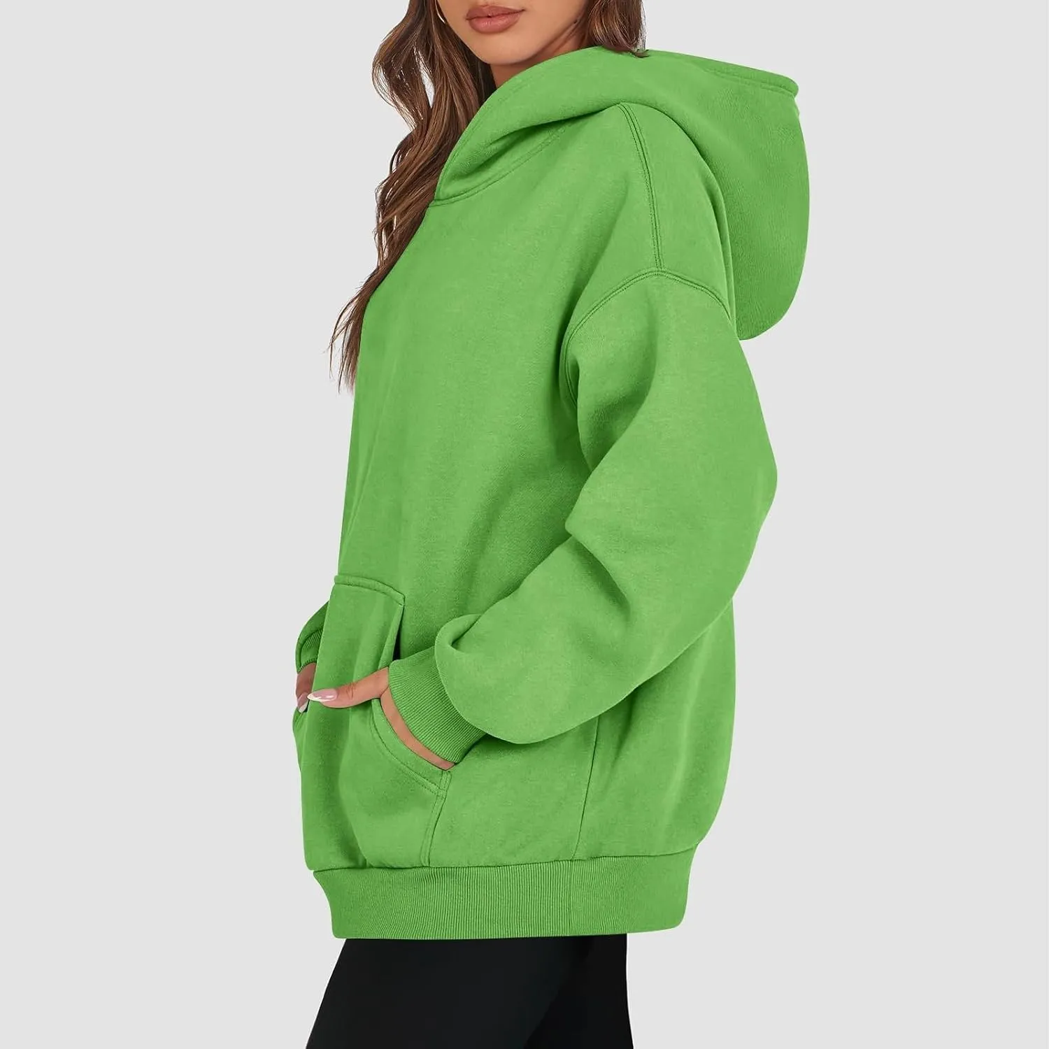 Women's Fall Winter Oversized Hooded Casual Trendy Long Sleeve Solid Loose Fleece Sweatshirt With Pockets, S-2XL