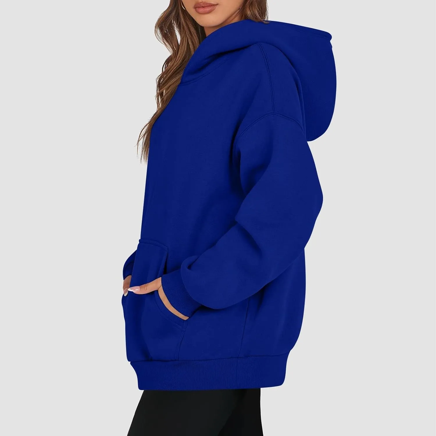 Women's Fall Winter Oversized Hooded Casual Trendy Long Sleeve Solid Loose Fleece Sweatshirt With Pockets, S-2XL