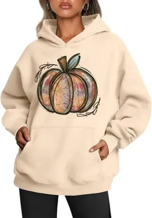 Womens Fall Winter Oversized Hoodies Fleece Sweatshirts Funny Halloween Graphic Long Sleeve Sweaters Pullover with Pocket