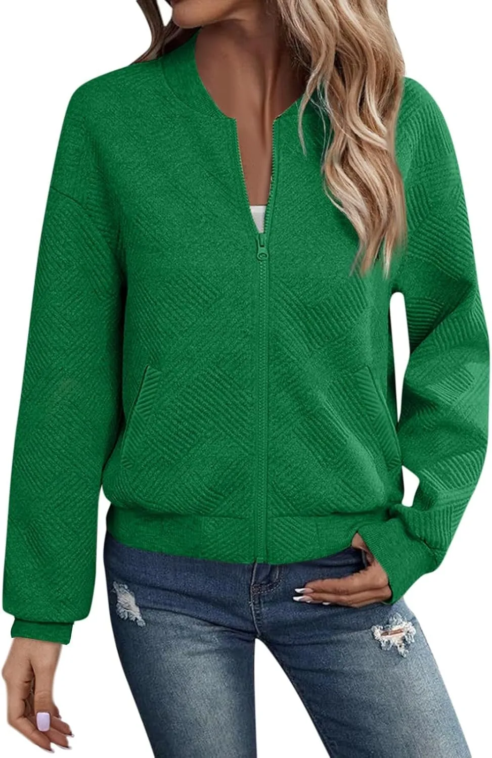 Womens Fashion 2024 Long Sleeve Zip Up Cardigan Sweatshirts Casual Cropped Pullover Jackets With Pockets