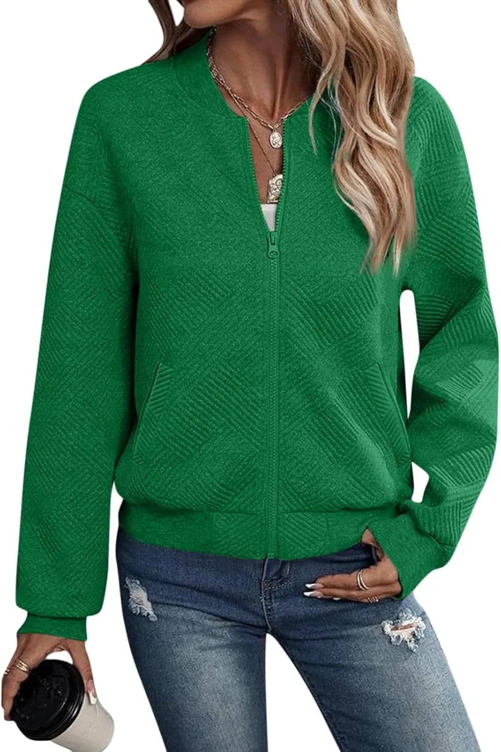 Womens Fashion 2024 Long Sleeve Zip Up Cardigan Sweatshirts Casual Cropped Pullover Jackets With Pockets