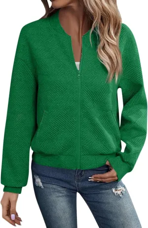 Womens Fashion 2024 Long Sleeve Zip Up Cardigan Sweatshirts Casual Cropped Pullover Jackets With Pockets