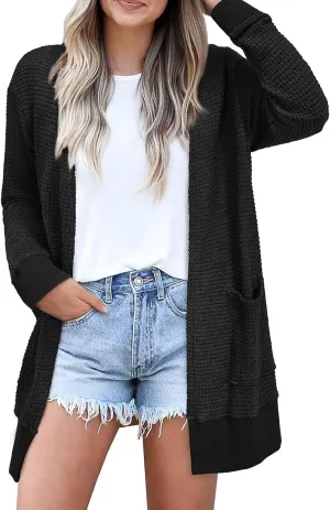 Womens Fashion Cardigan Sweater Lightweight Long Sleeve Cardigans Trendy Cable Knit Open Front Coat Outwear