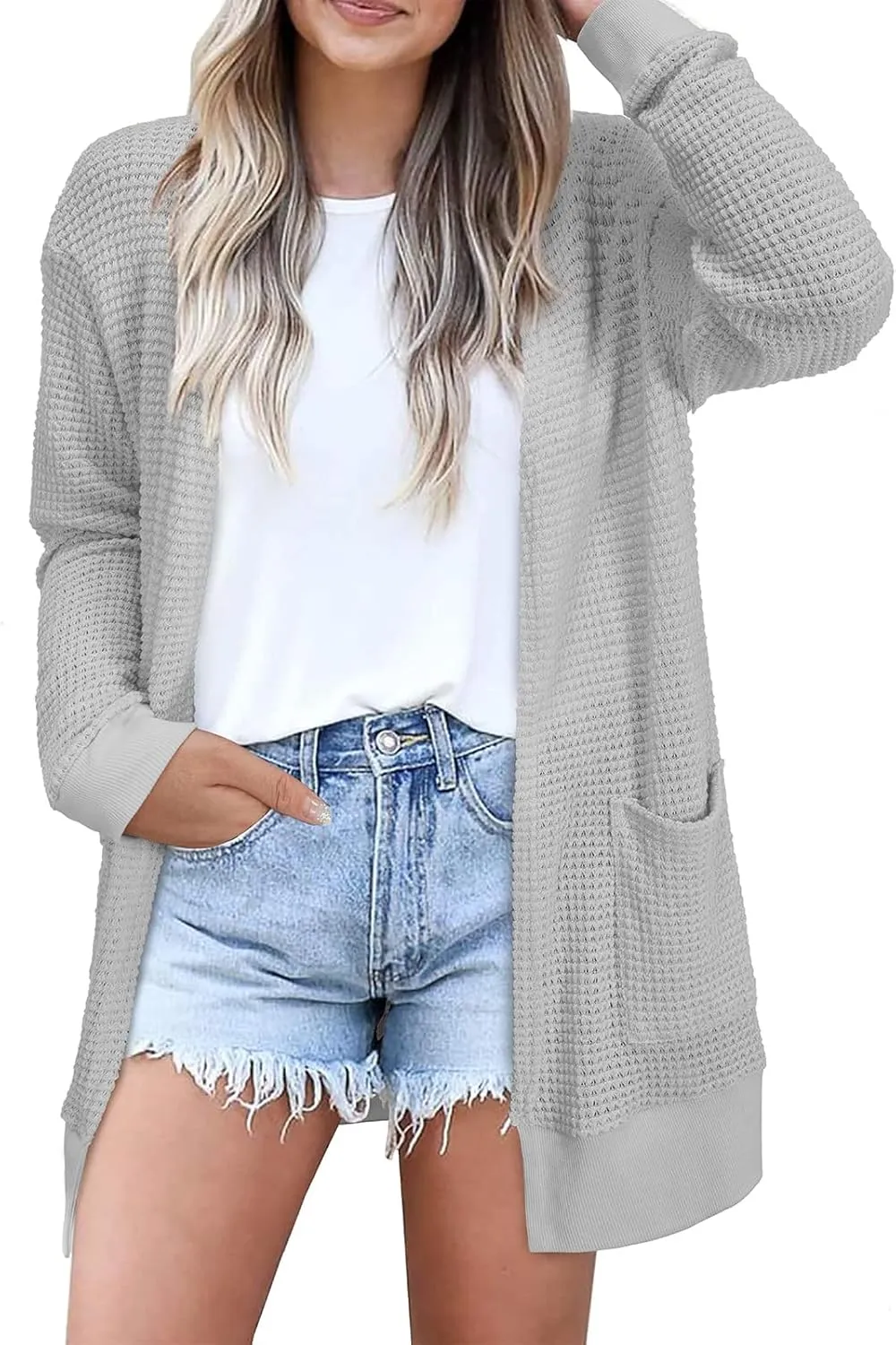 Womens Fashion Cardigan Sweater Lightweight Long Sleeve Cardigans Trendy Cable Knit Open Front Coat Outwear