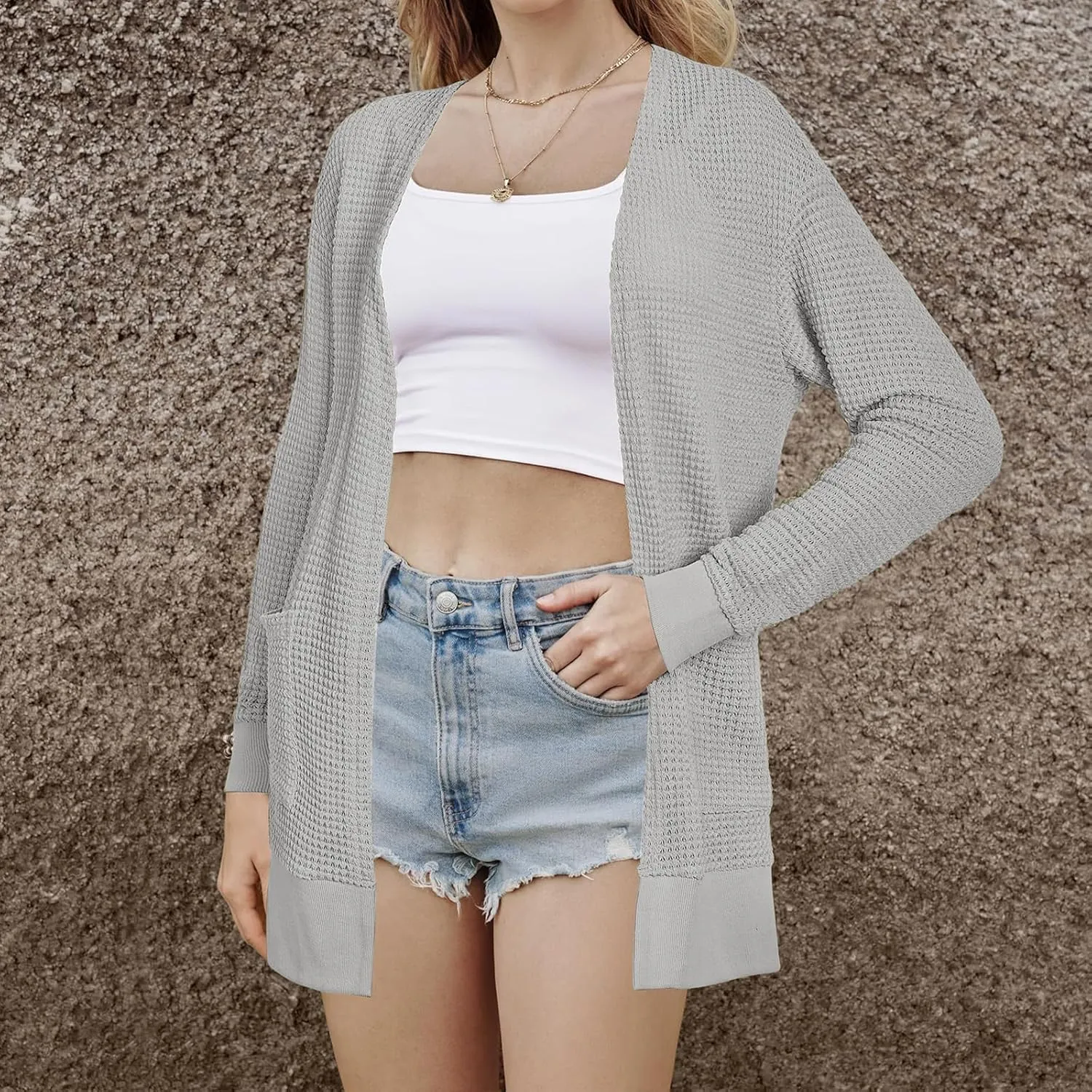 Womens Fashion Cardigan Sweater Lightweight Long Sleeve Cardigans Trendy Cable Knit Open Front Coat Outwear