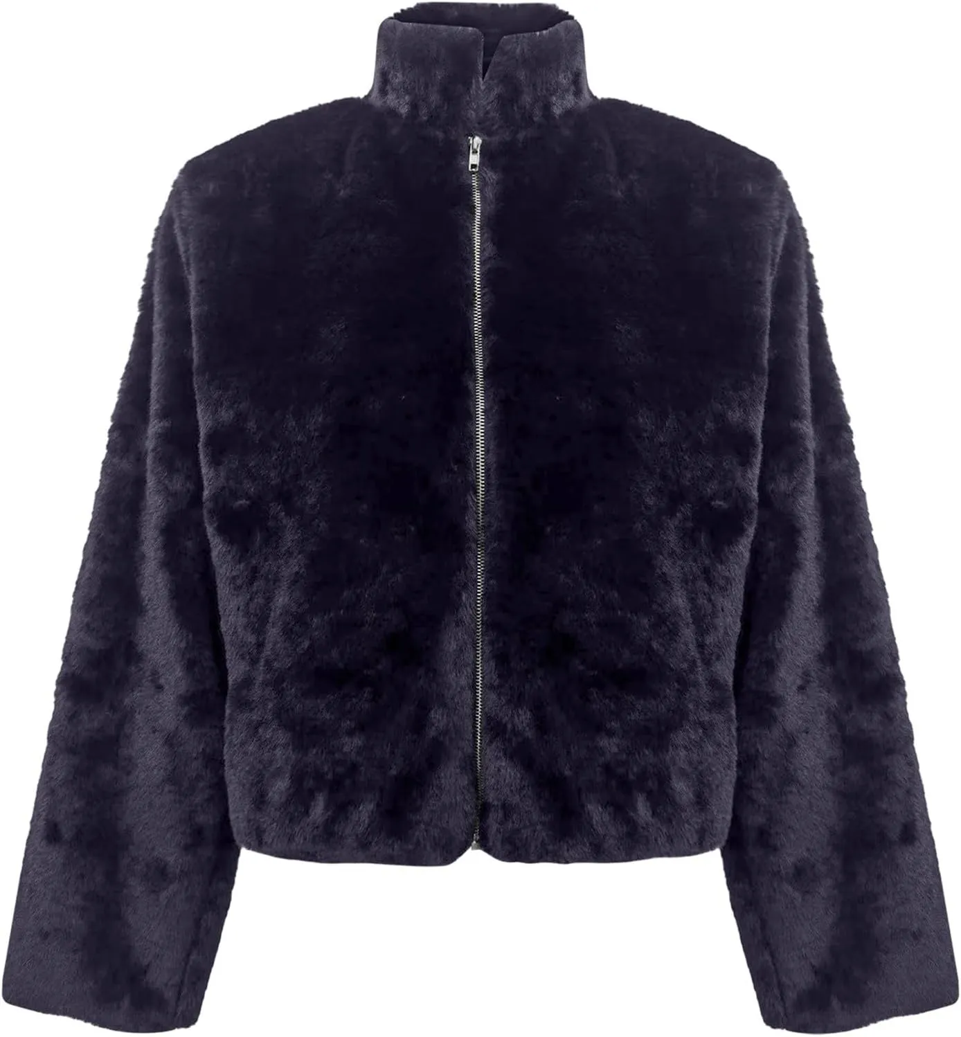 Women's Fashion Cropped Faux Fur Jacket Shaggy Warm Open Front Cardigan Coat Casual Long Sleeve Fluffy Outerwear