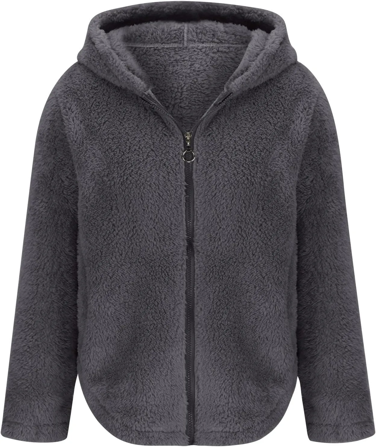 Women's Faux Fur Coat Fluffy Fuzzy Hooded Jacket Plus Size Fleece Lined Warm Coats Zip Up Winter Outerwear with Hood