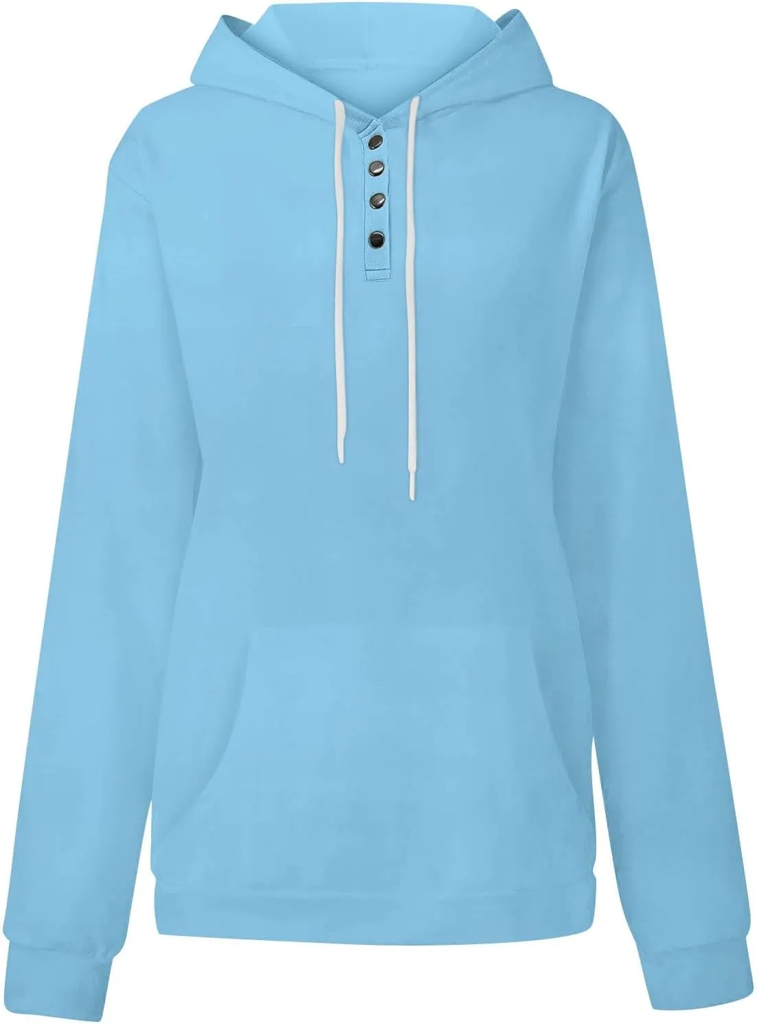 Womens Fleece Button Oversized Sweatshirt Drawstring Lightweight Baggy Hoodie Drop Shoulder Hooded Pullover w/Pockets
