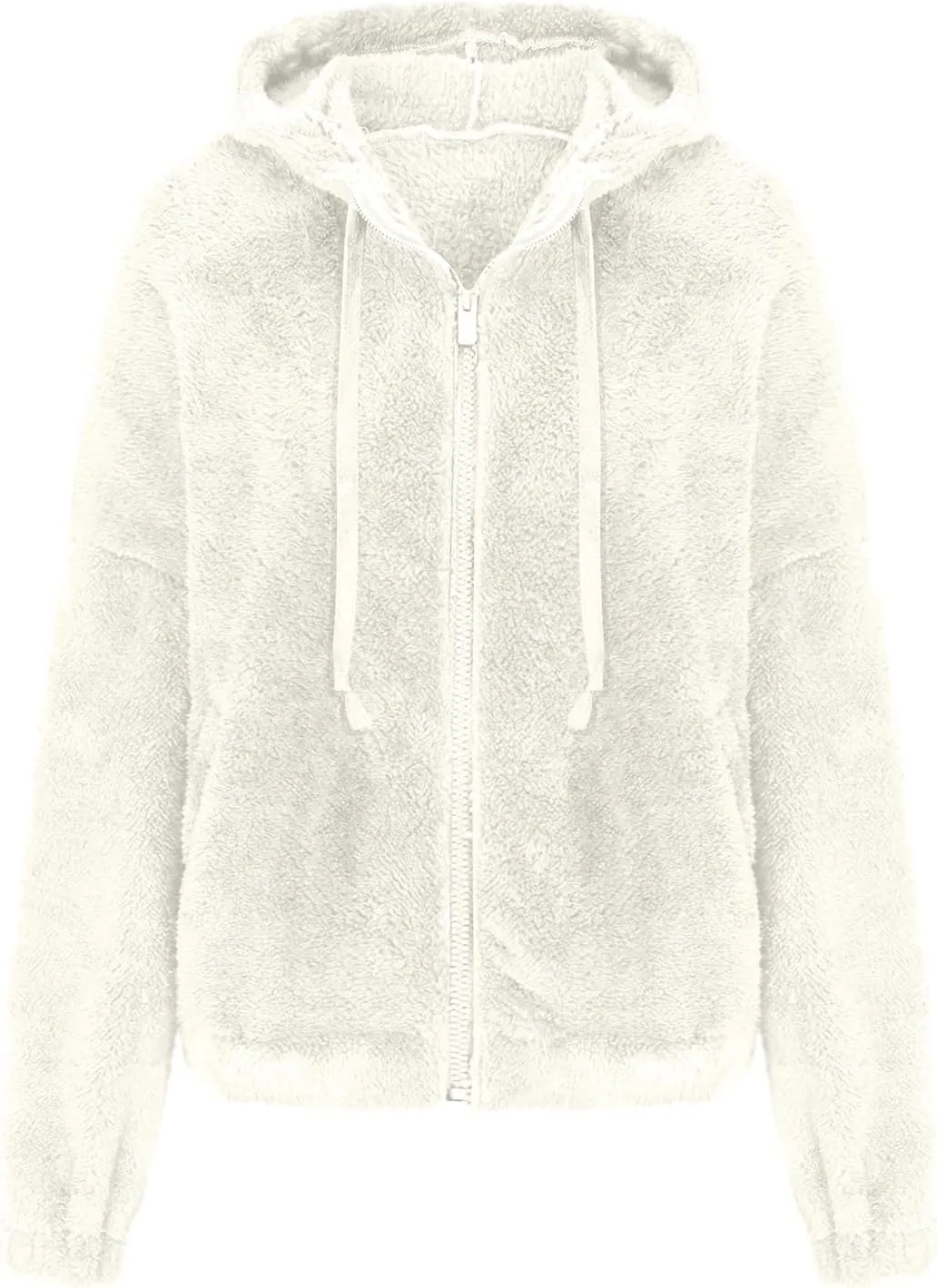 Womens Fuzzy Fleece Open Front Hooded Cardigan Jackets Sherpa Drawstring Solid Hoodie Outerwear Coats with Pockets