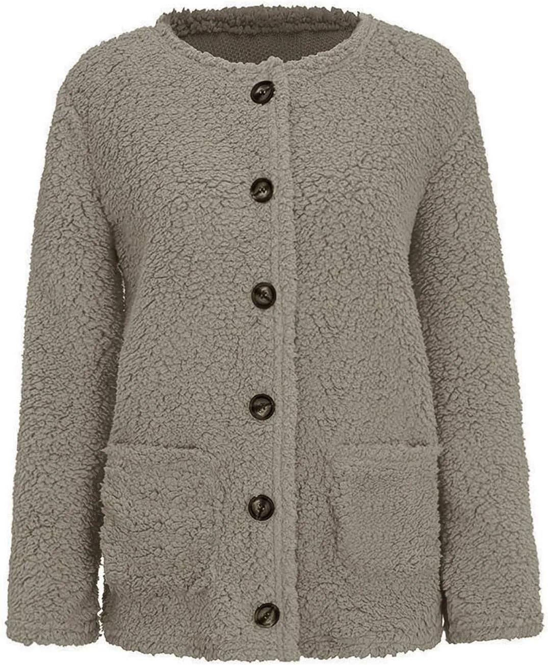 Women's Fuzzy Popcorn Button Down Long Sleeve Cardigan Knit Oversized Sherpa Sweater Cozy Plus Size Coat with Pockets