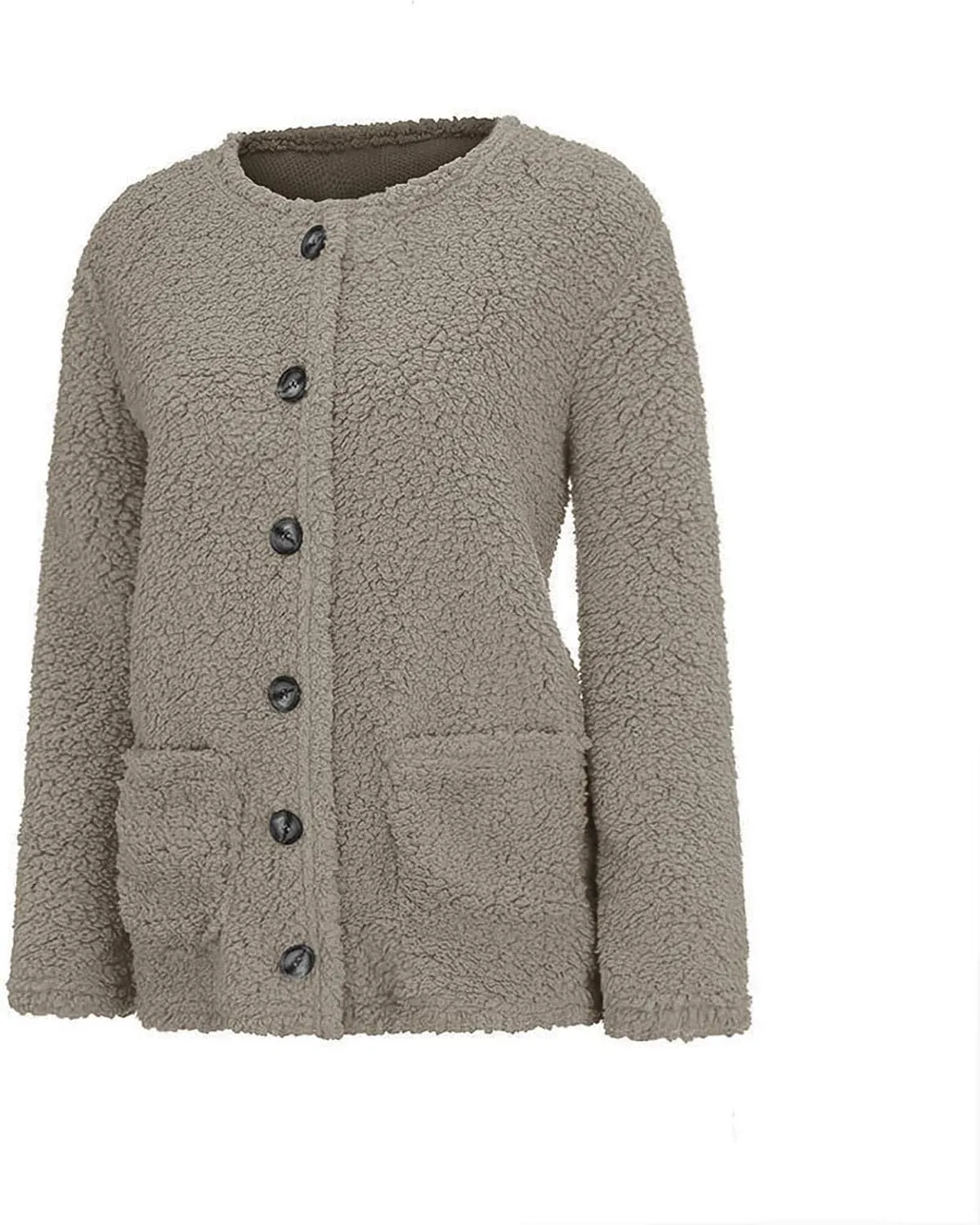 Women's Fuzzy Popcorn Button Down Long Sleeve Cardigan Knit Oversized Sherpa Sweater Cozy Plus Size Coat with Pockets