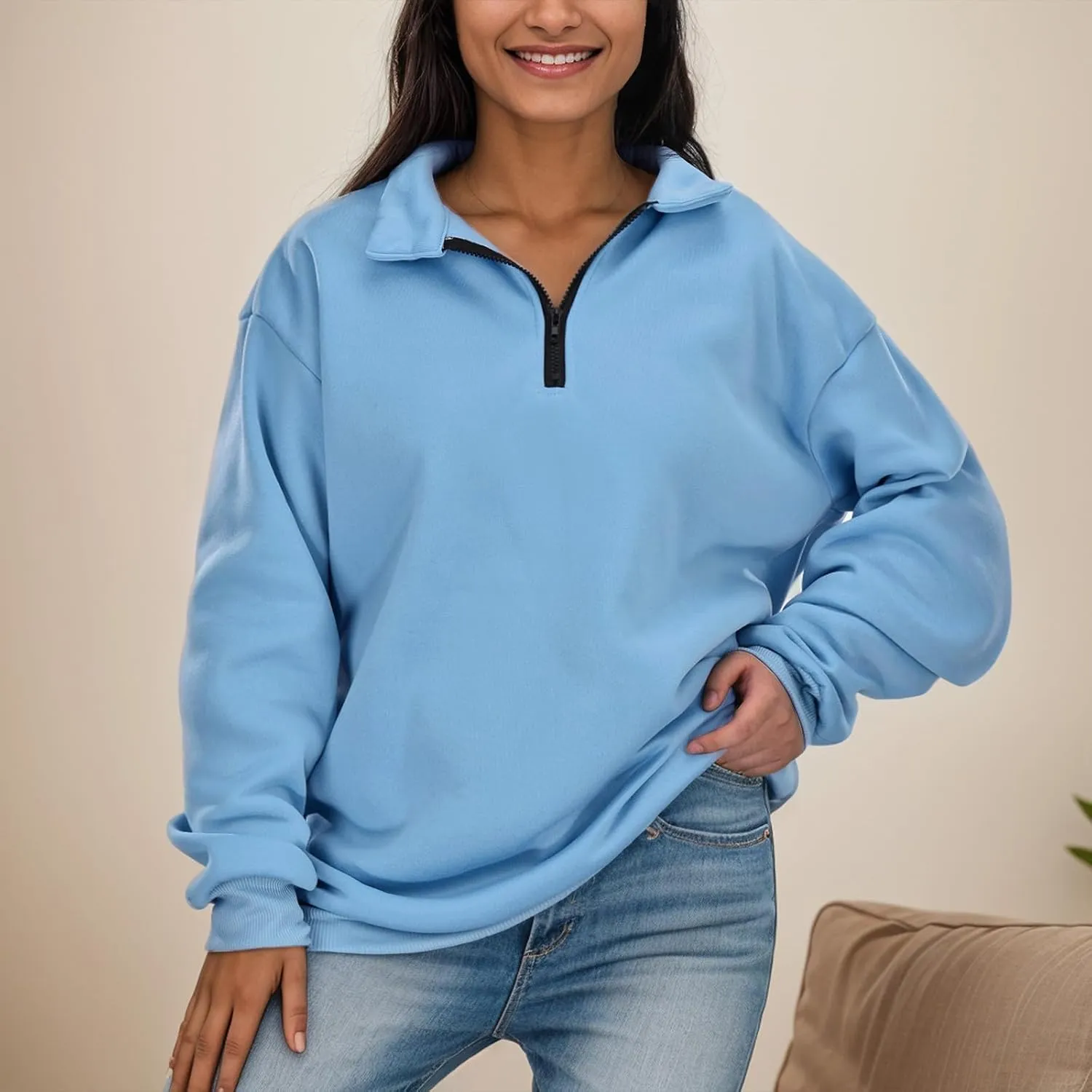 Women's Half Zip Pullover Oversized Casual Long Sleeve Sweatshirts Quarter Zip Teen Girls Fall Y2k Clothes