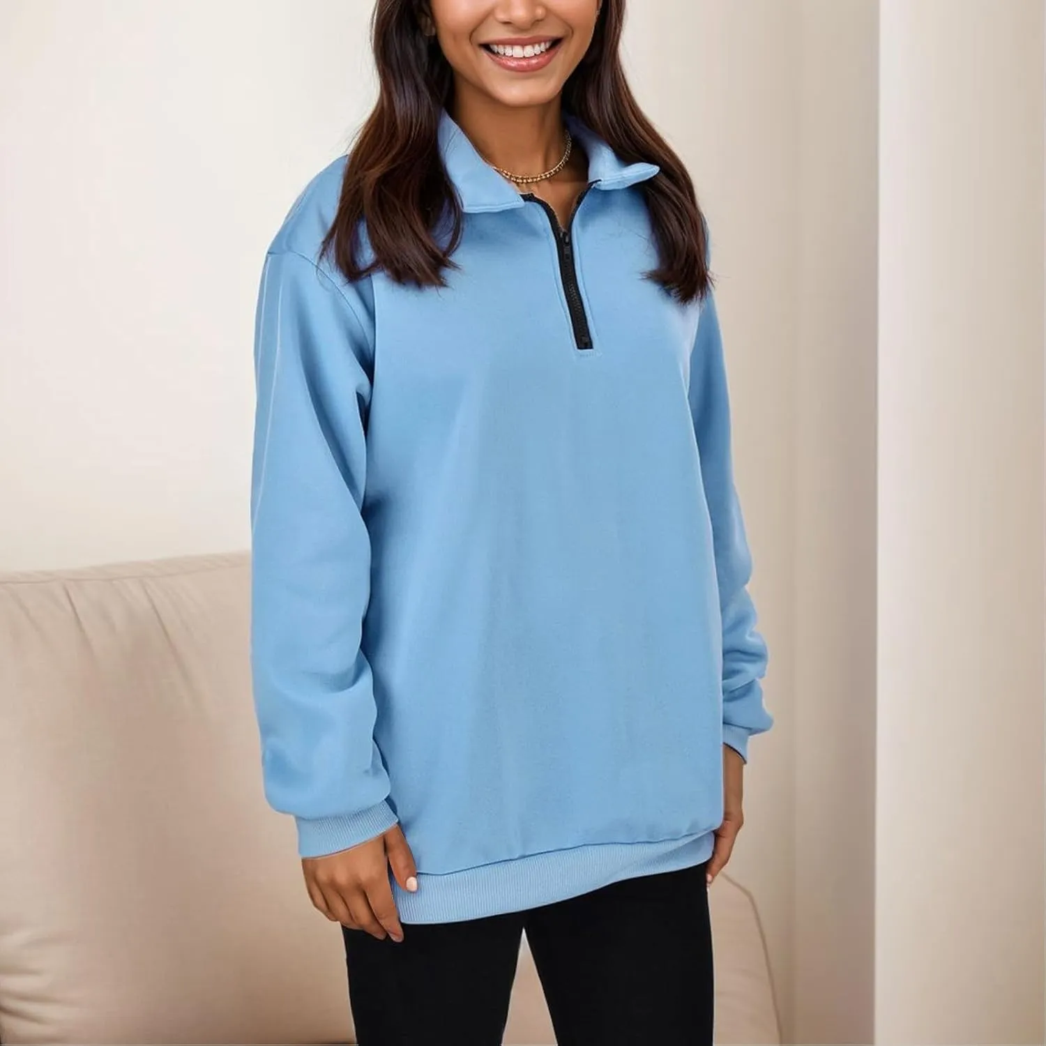 Women's Half Zip Pullover Oversized Casual Long Sleeve Sweatshirts Quarter Zip Teen Girls Fall Y2k Clothes
