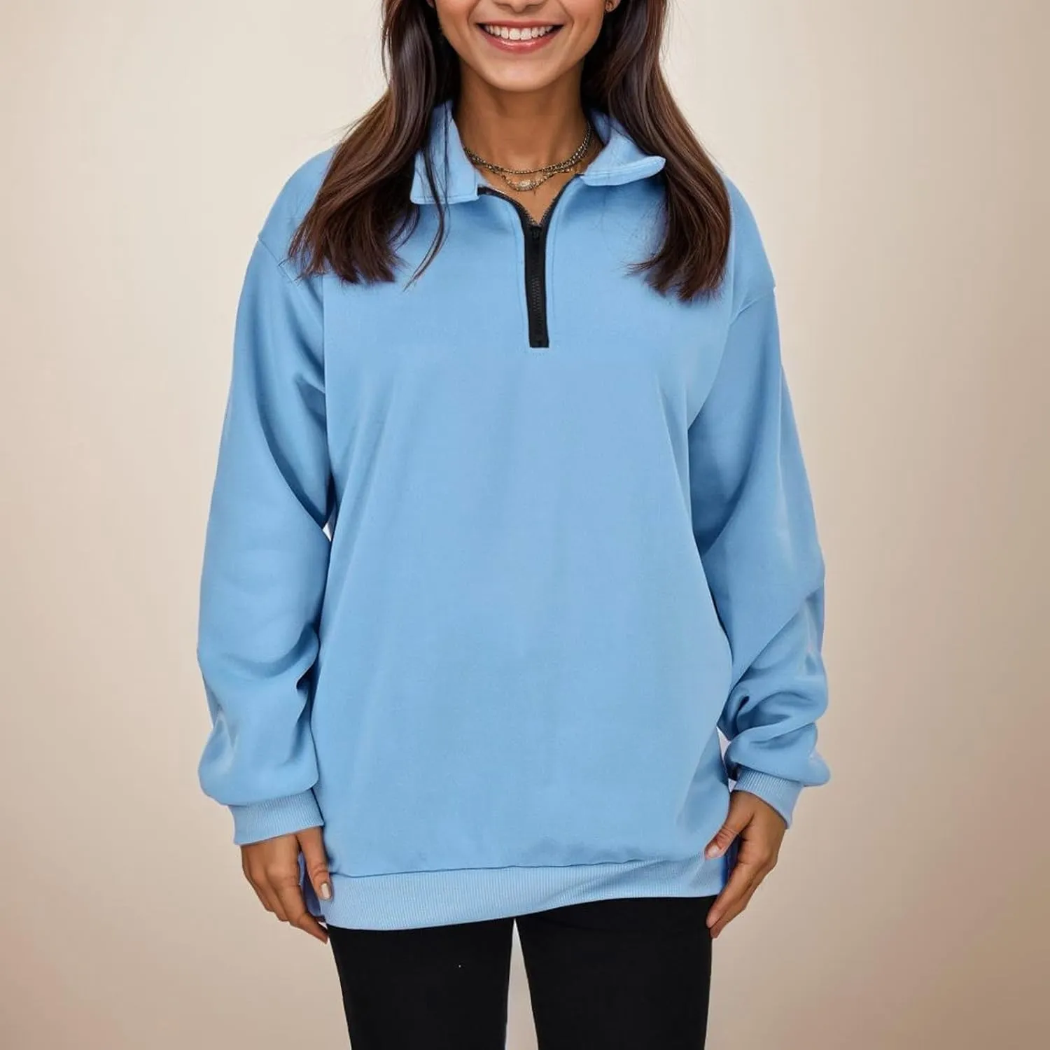 Women's Half Zip Pullover Oversized Casual Long Sleeve Sweatshirts Quarter Zip Teen Girls Fall Y2k Clothes
