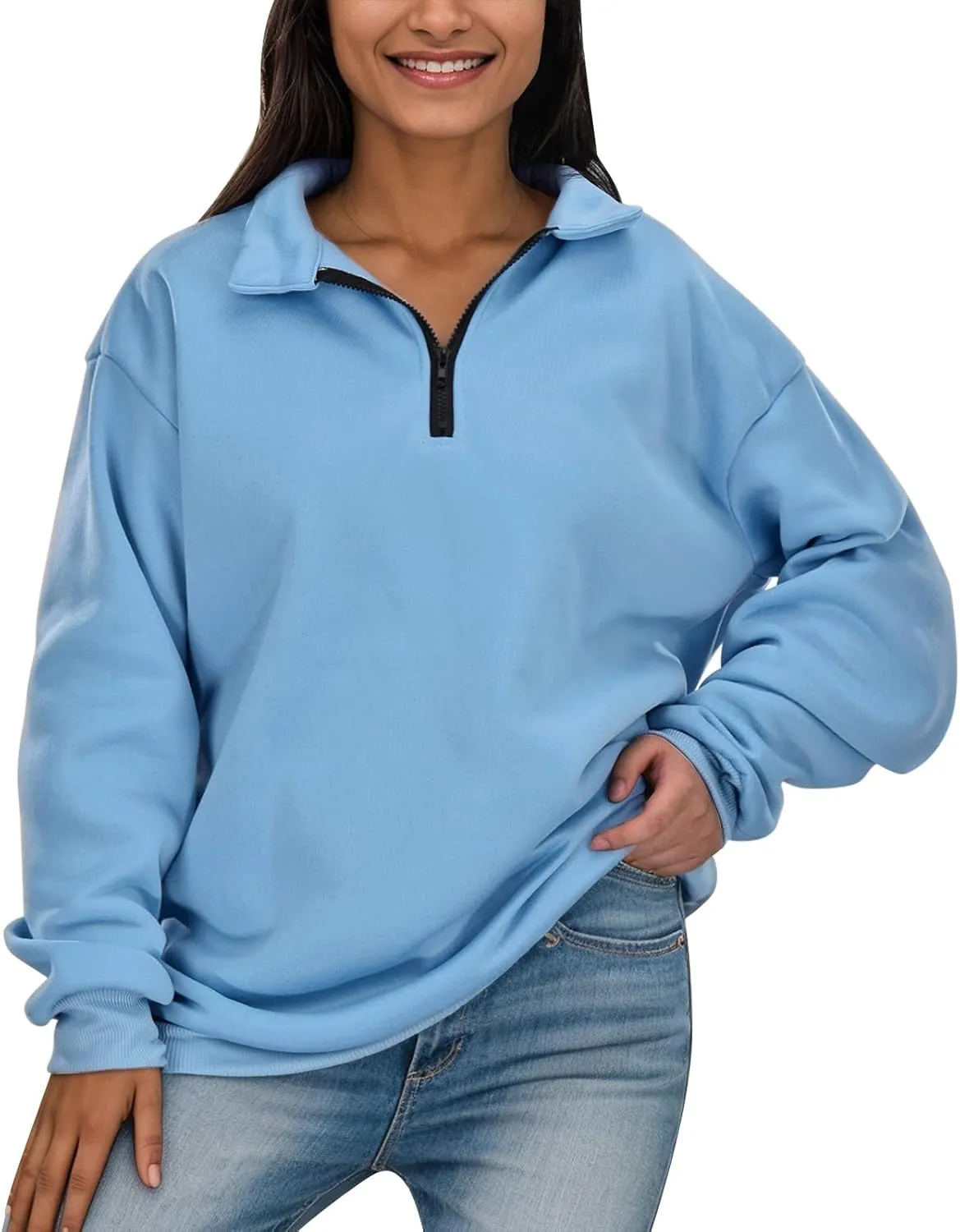 Women's Half Zip Pullover Oversized Casual Long Sleeve Sweatshirts Quarter Zip Teen Girls Fall Y2k Clothes