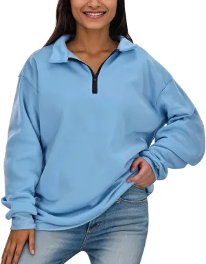 Women's Half Zip Pullover Oversized Casual Long Sleeve Sweatshirts Quarter Zip Teen Girls Fall Y2k Clothes