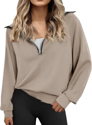 Womens Half Zip Sweatshirts Cropped Fleece Hoodies Quarter Zip Up Pullover Sweaters Fall Casual Loose Fit Top