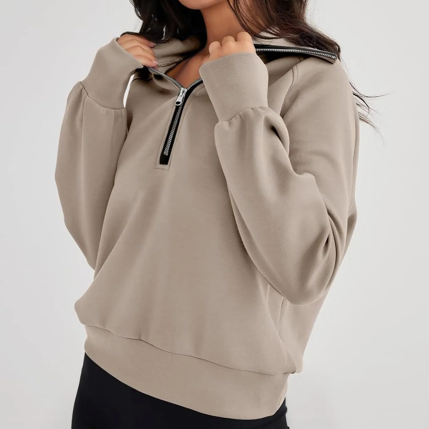 Womens Half Zip Sweatshirts Cropped Fleece Hoodies Quarter Zip Up Pullover Sweaters Fall Casual Loose Fit Top