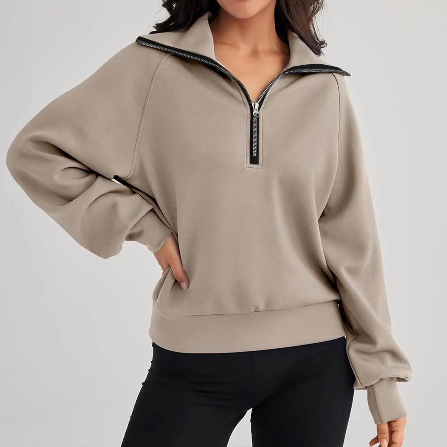 Womens Half Zip Sweatshirts Cropped Fleece Hoodies Quarter Zip Up Pullover Sweaters Fall Casual Loose Fit Top