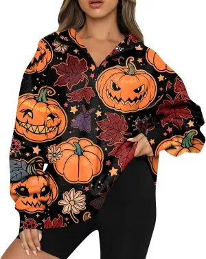 Womens Halloween Sweatshirt Fashion Half Zip I See Ghosts Pullover Casual Autumn Loose Plus Size Sweatshirt