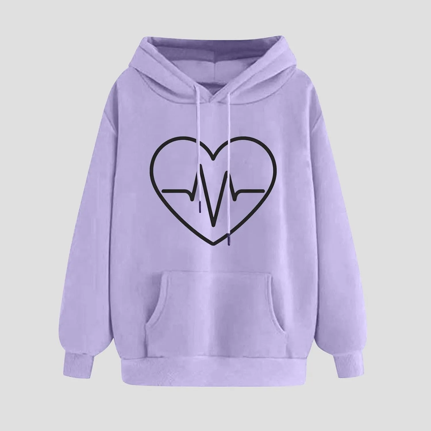 Women's Heartbeat Hoodie Oversized Pullover Drawstring Cozy Fleece Sweatshirt Casual Winter Pocket Soft Relaxed Top