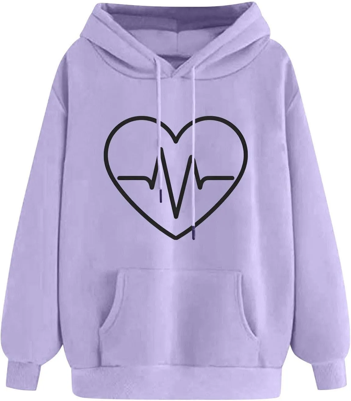 Women's Heartbeat Hoodie Oversized Pullover Drawstring Cozy Fleece Sweatshirt Casual Winter Pocket Soft Relaxed Top