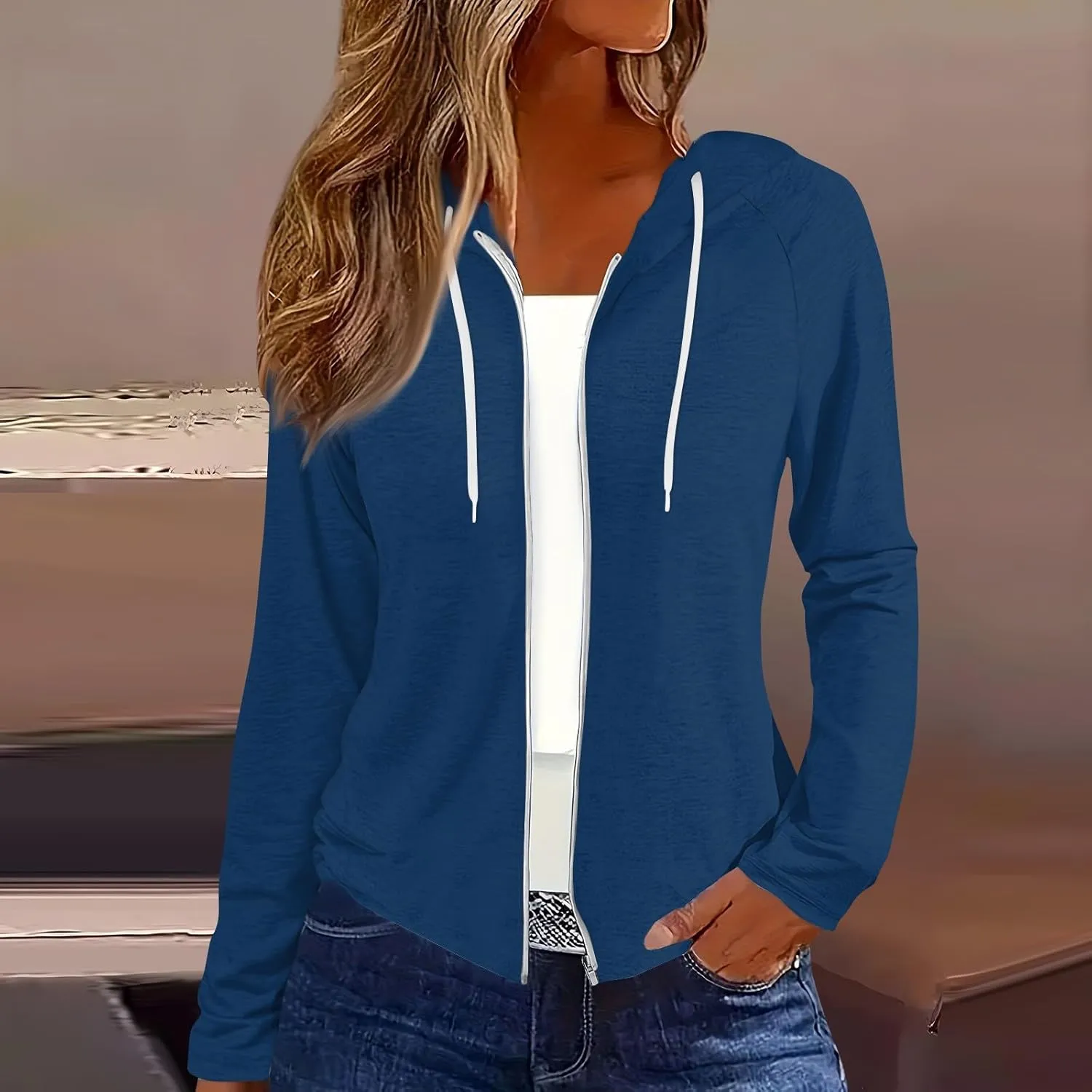 Womens Hoodie Fashion Print Zip up Jackets for Women Casual Long Sleeve Loose Sweatshirts Coat
