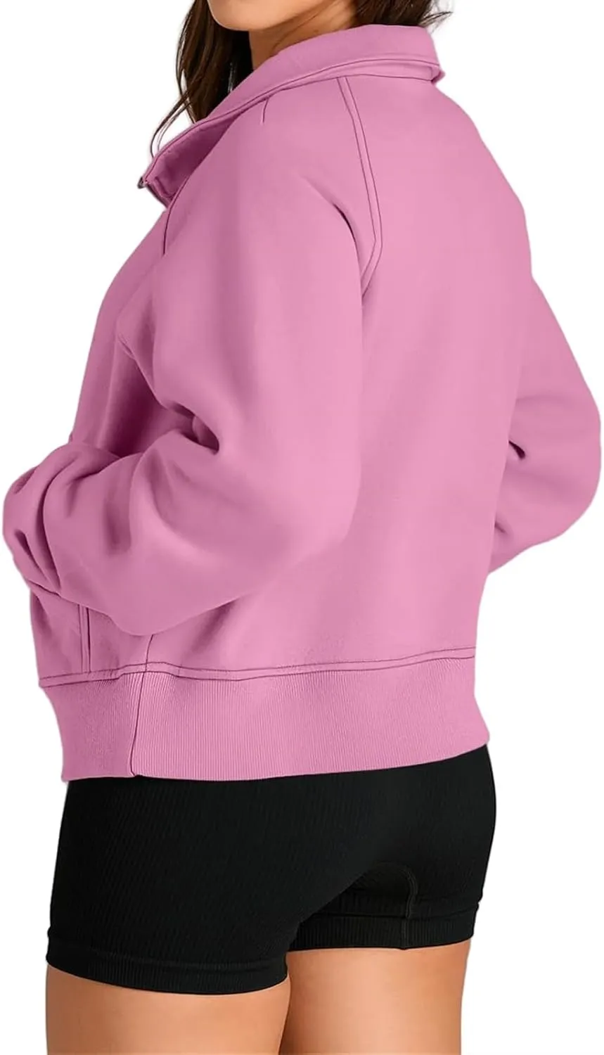 Womens Hoodies Oversized Quarter Zip Pullover Cropped Fleece Sweatshirts with Pockets Fall Clothes Thumb Hole