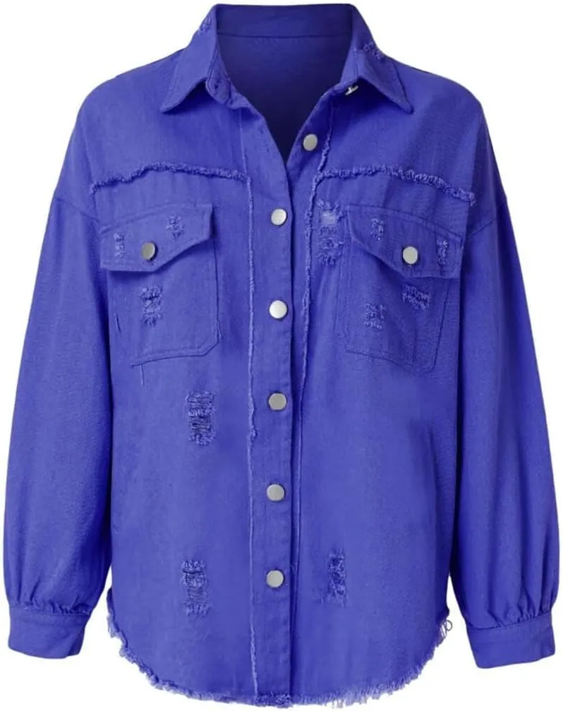 Women's Jean Jacket Oversized Boyfriend Button Up Long Sleeve Split Denim Jackets