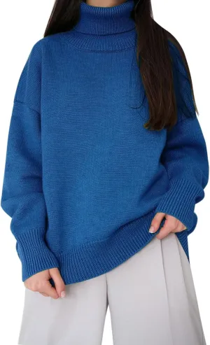 Women's Knitted Sweater 2024 Casual Long Sleeve Turtleneck Top Oversized Winter Outfits Fashion Solid Color Pullovers