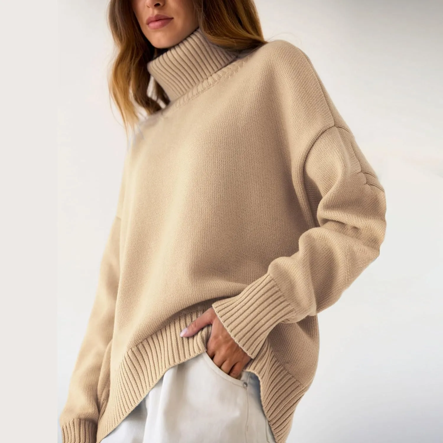 Women's Knitted Sweater 2024 Casual Long Sleeve Turtleneck Top Oversized Winter Outfits Fashion Solid Color Pullovers