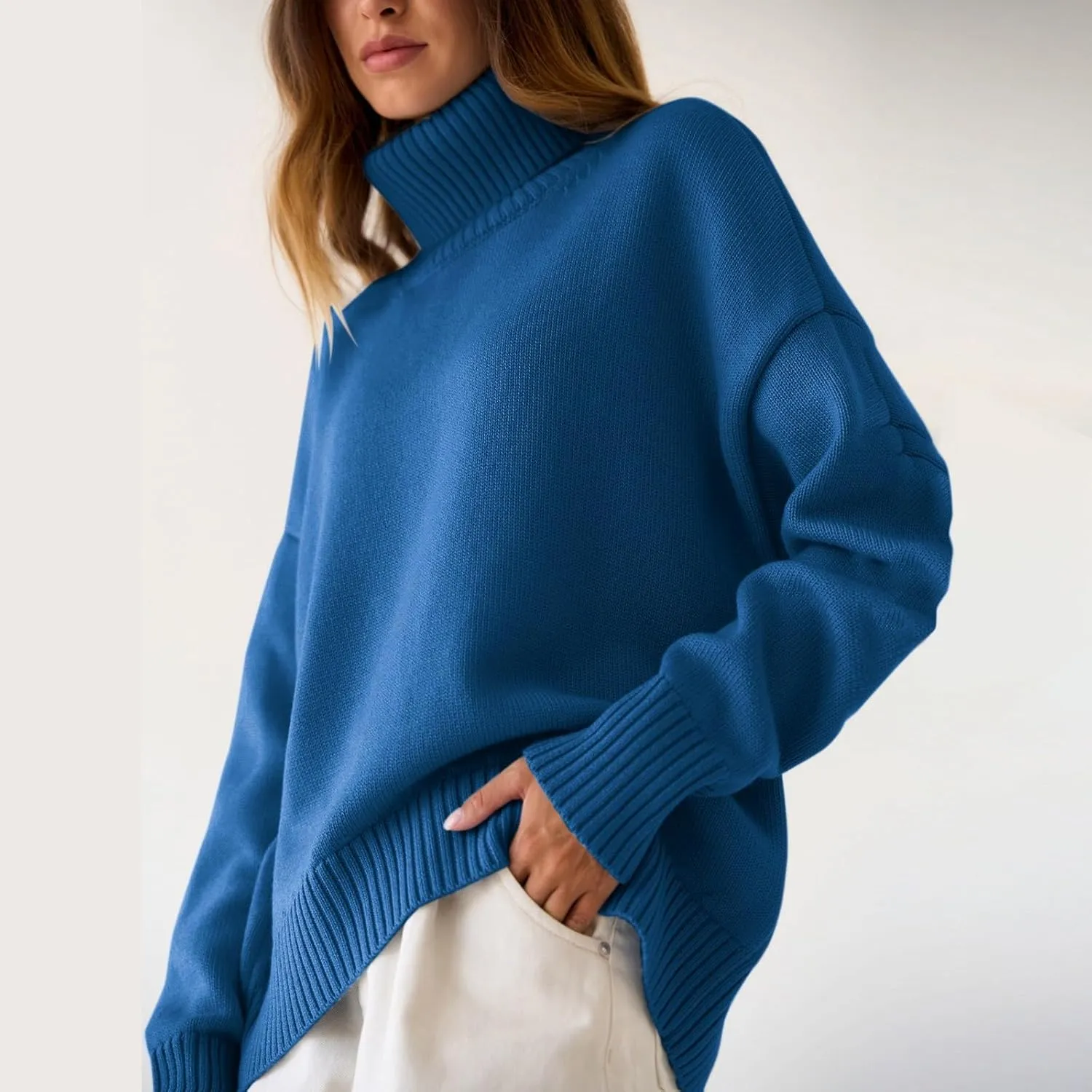 Women's Knitted Sweater 2024 Casual Long Sleeve Turtleneck Top Oversized Winter Outfits Fashion Solid Color Pullovers